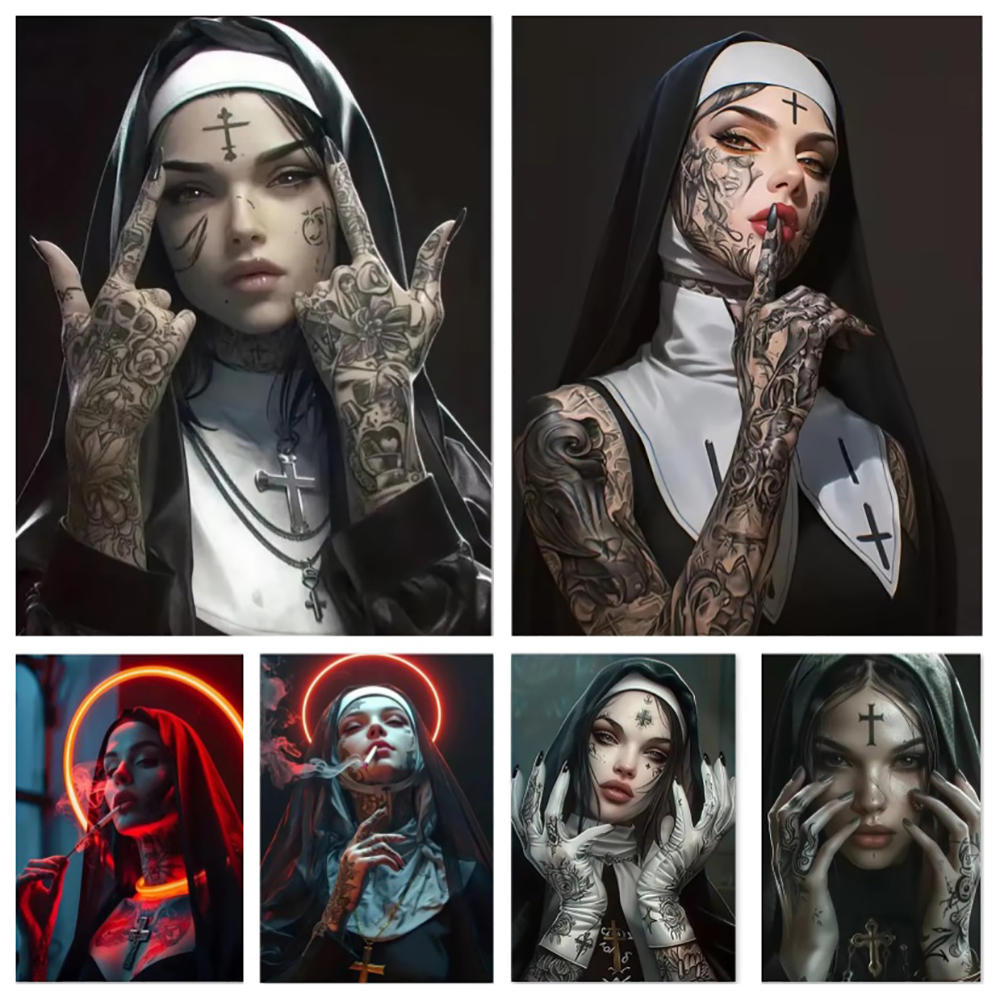 Photography Trend - Fashion Girl Tattoo Nun Canvas poster