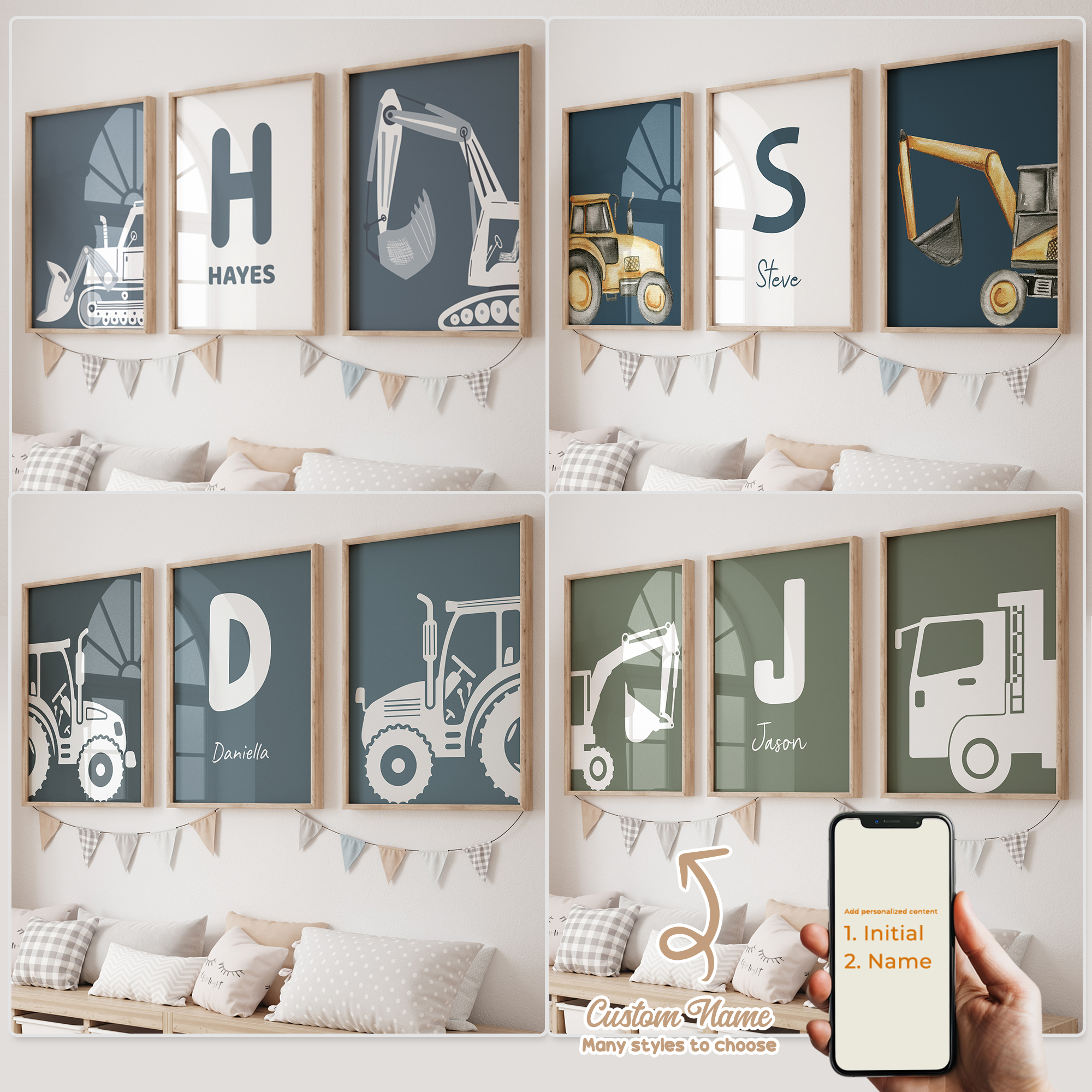 Photography Interior - 3pcs Personalized Custom Name Cartoon Excavator