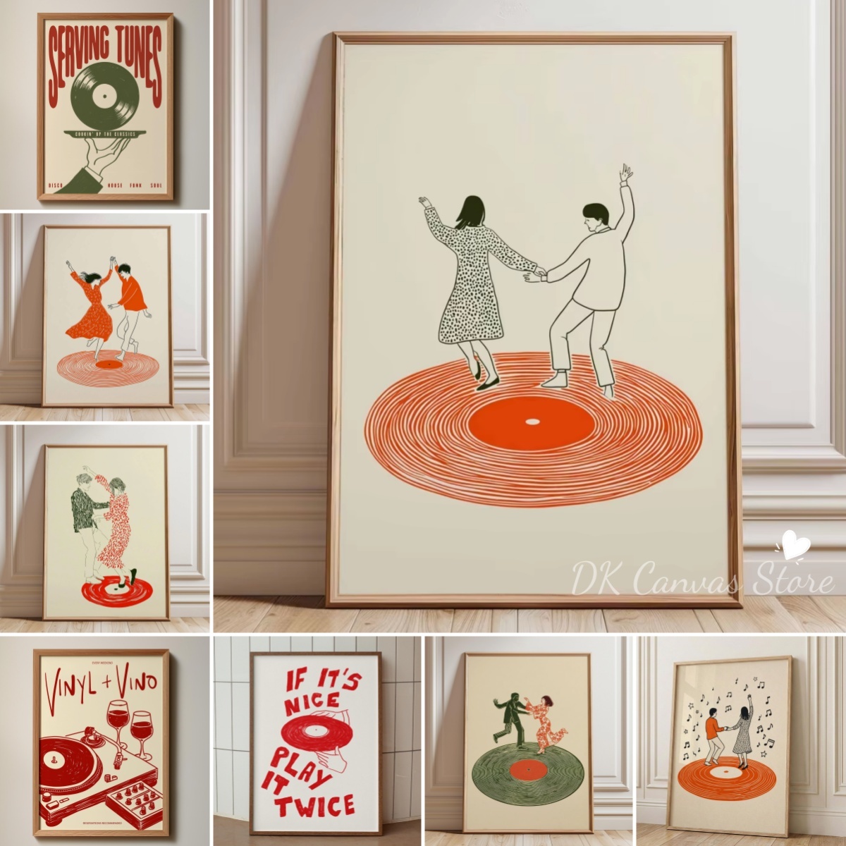 Photography Art - Retro Record Player Dancing Couple Canvas