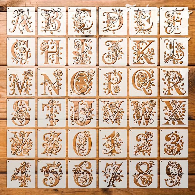 Photography Font - 36PCS 3.9inch Floral Alphabet Stencils Reusable