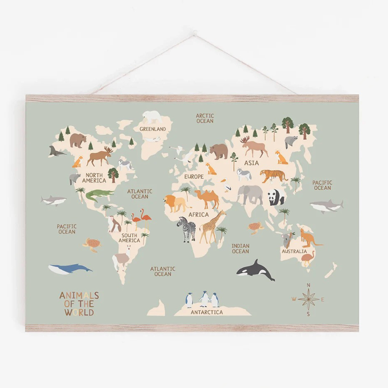 Photography Font - Education Poster Animal World Map Alphabet