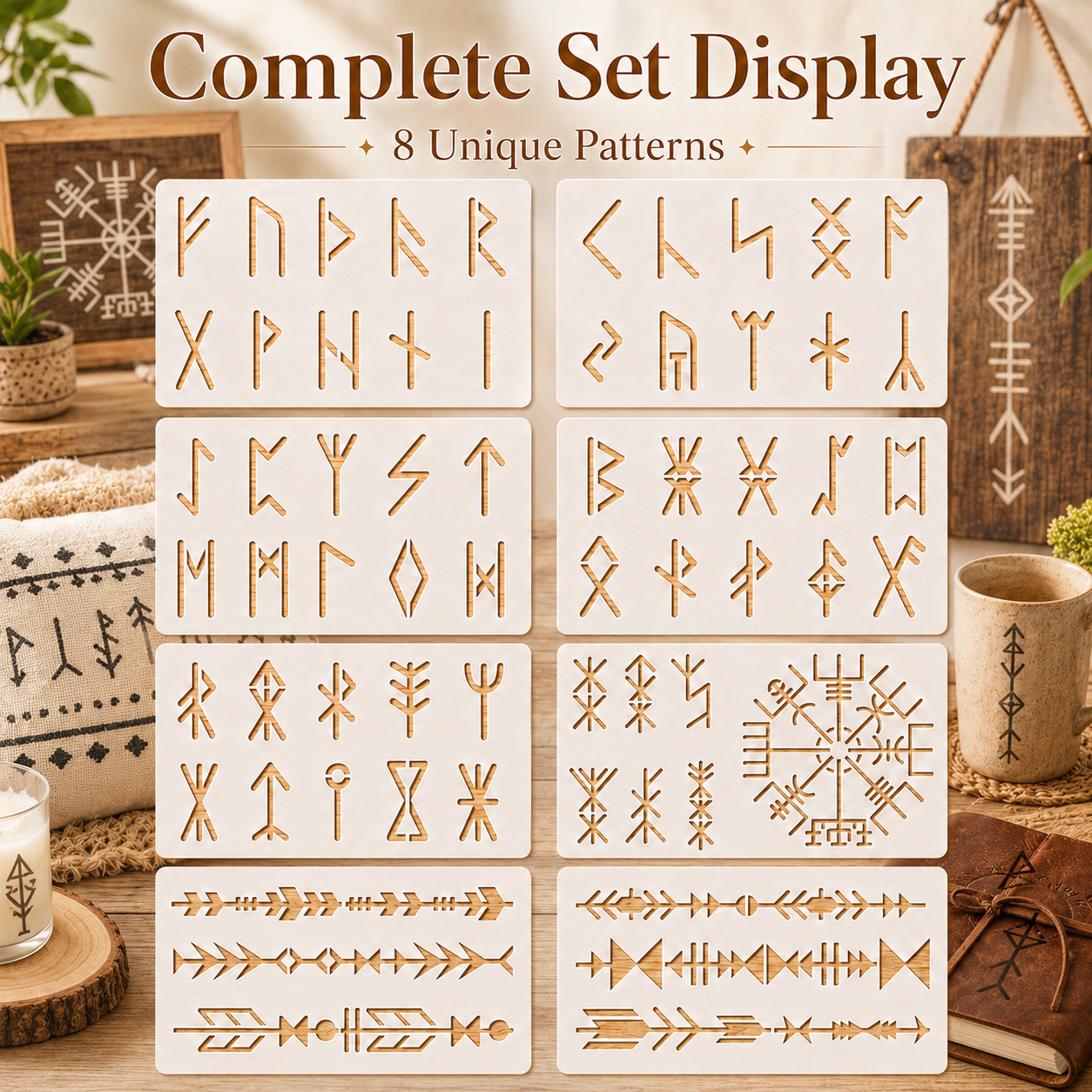 Photography Angle - 8Pcs Viking Rune Stencils Reusable PET