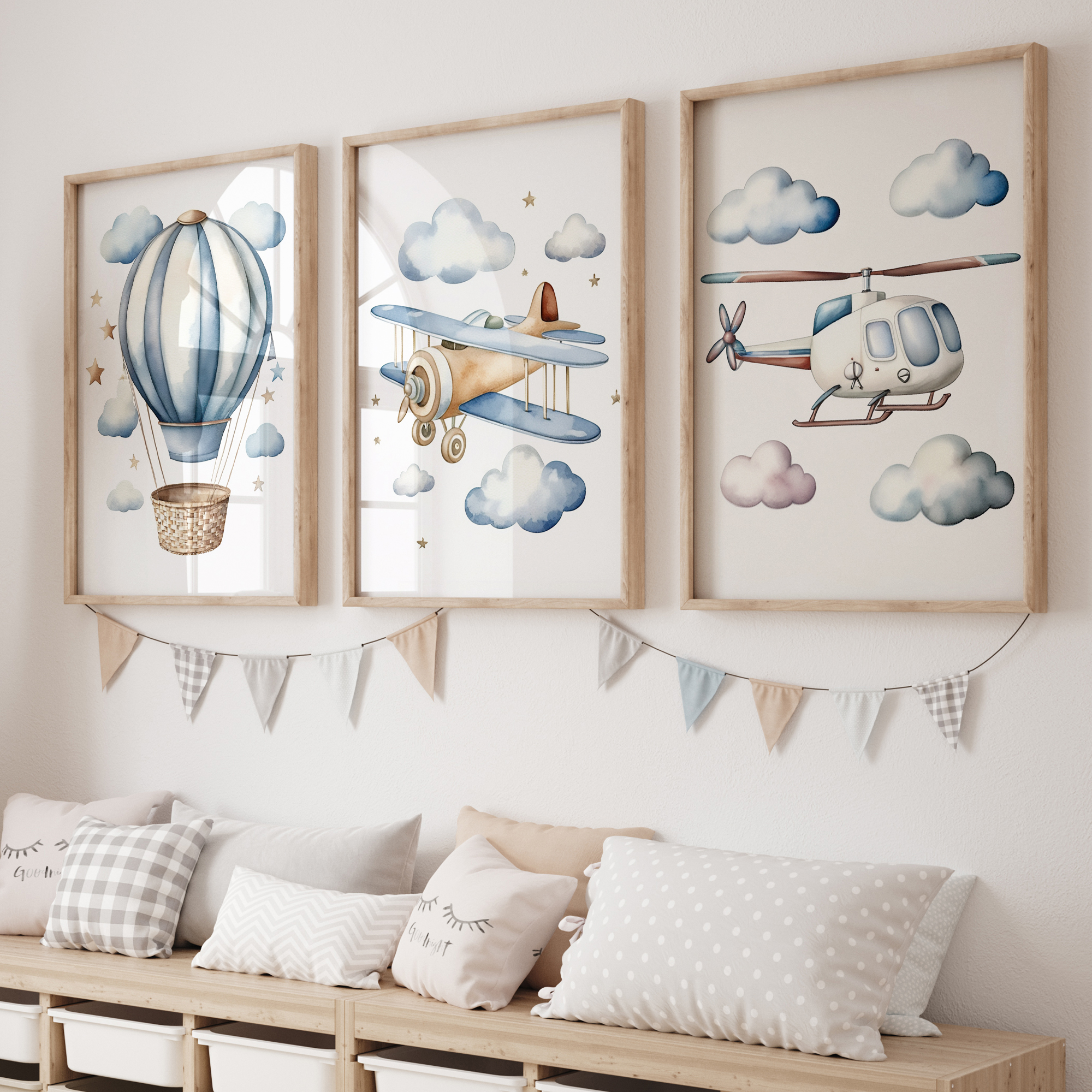 Photography Interior - Cartoon Children Airplane Helicopter Hot Air