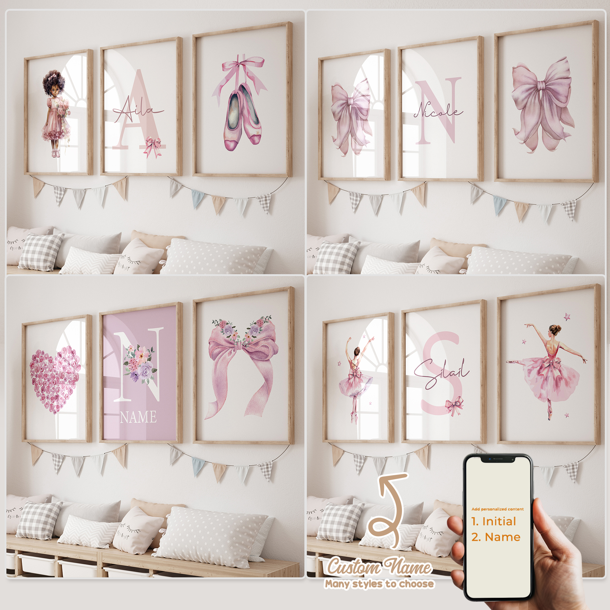 Photography Interior - 3pcs Personalized Custom Name Cartoon Child