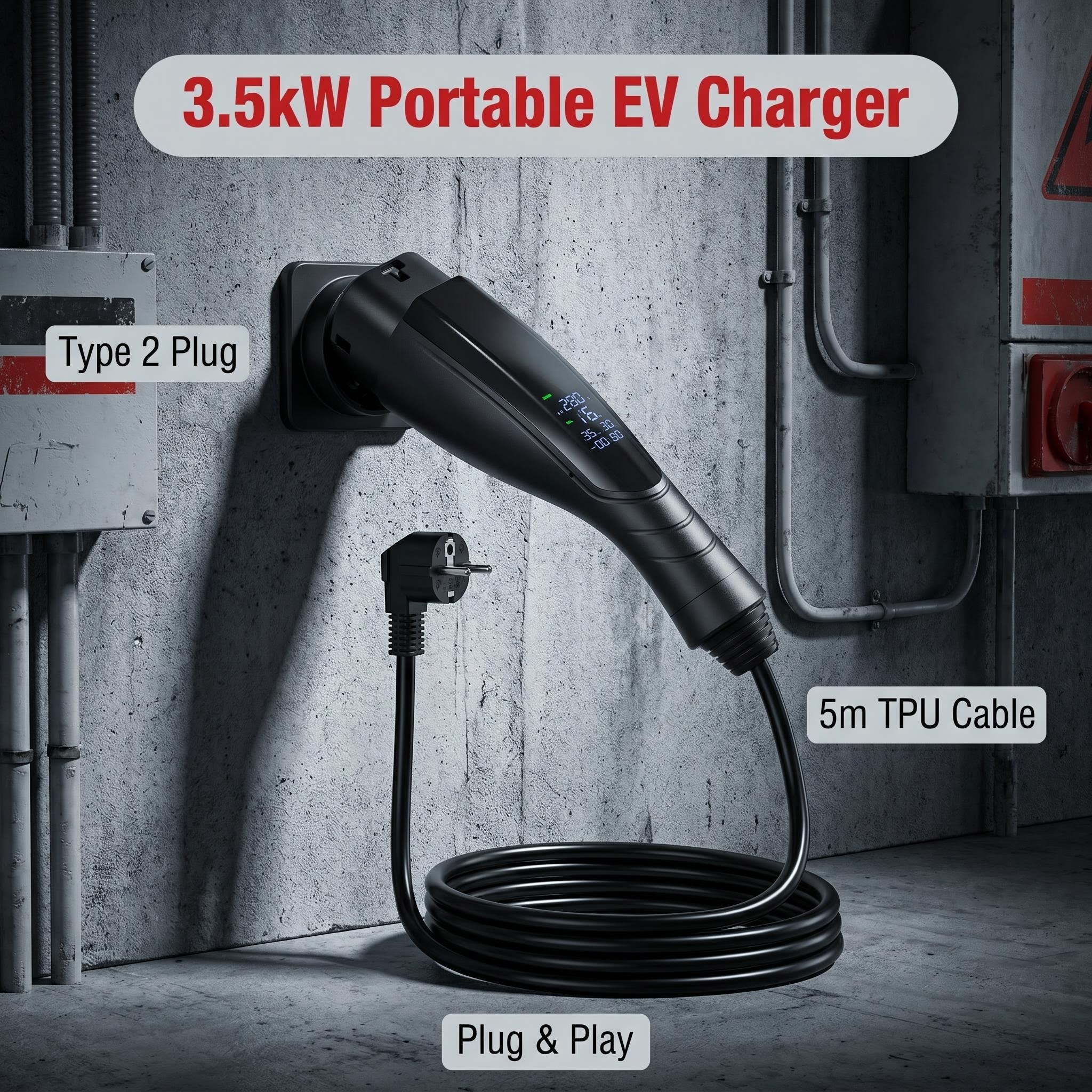 Photography Digital - Portable 3.5kW 16A EV Charger with