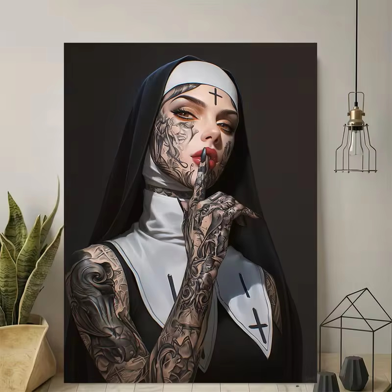 Fashion Girl Tattoo Nun Canvas - Photography Trend ulasan dan harga