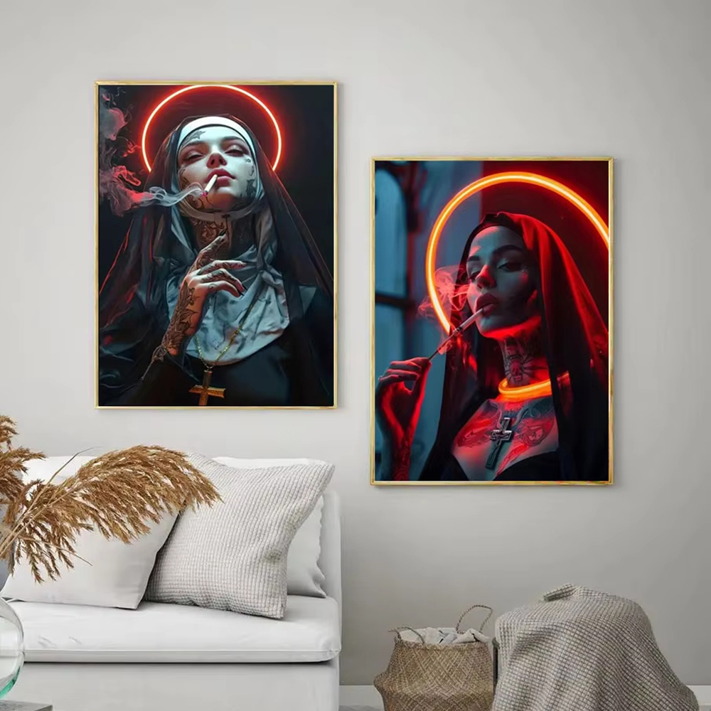 Fashion Girl Tattoo Nun Canvas - Photography Trend ulasan dan harga