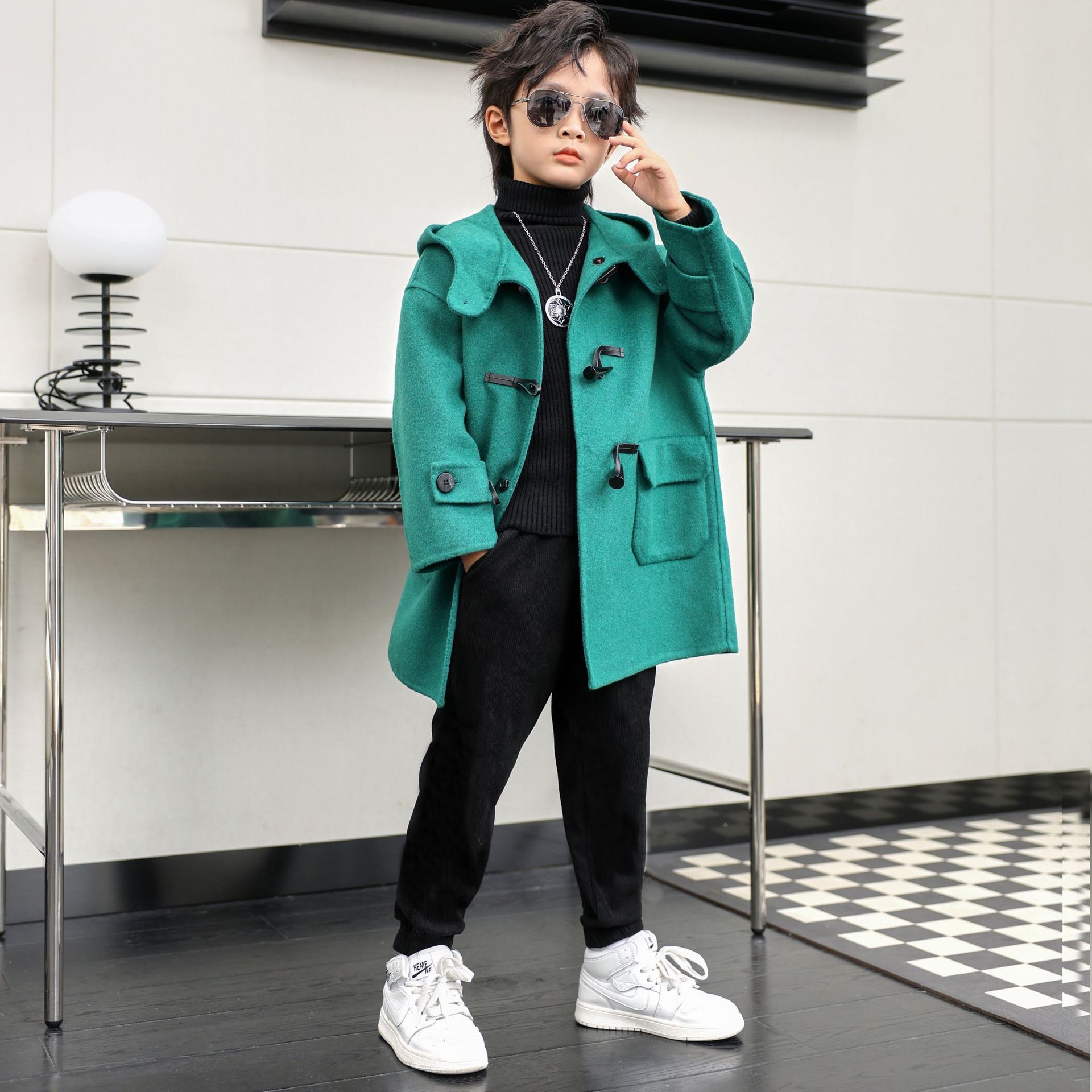 Children Winter Red Green Wool - Photography Jacket ulasan dan harga