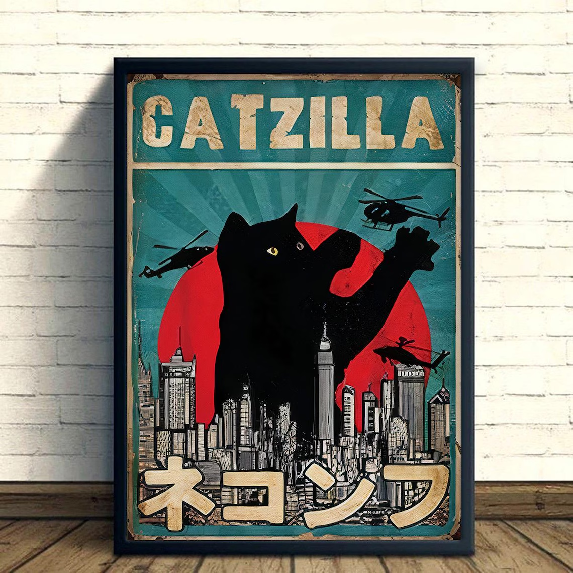Catzilla Poster, Wall Art Canv - Photography Art ulasan dan harga
