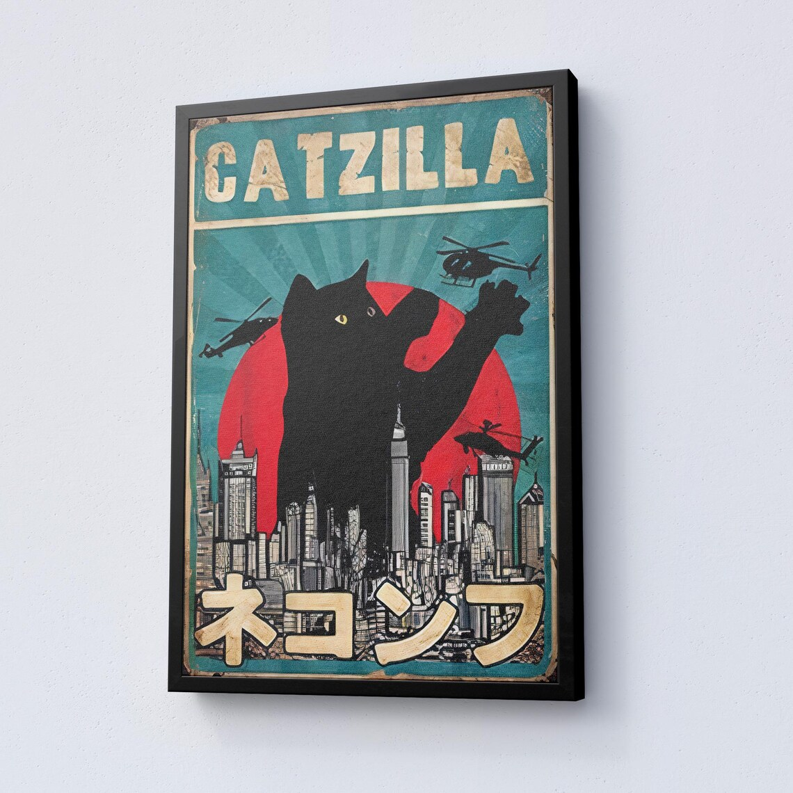Catzilla Poster, Wall Art Canv - Photography Art ulasan dan harga