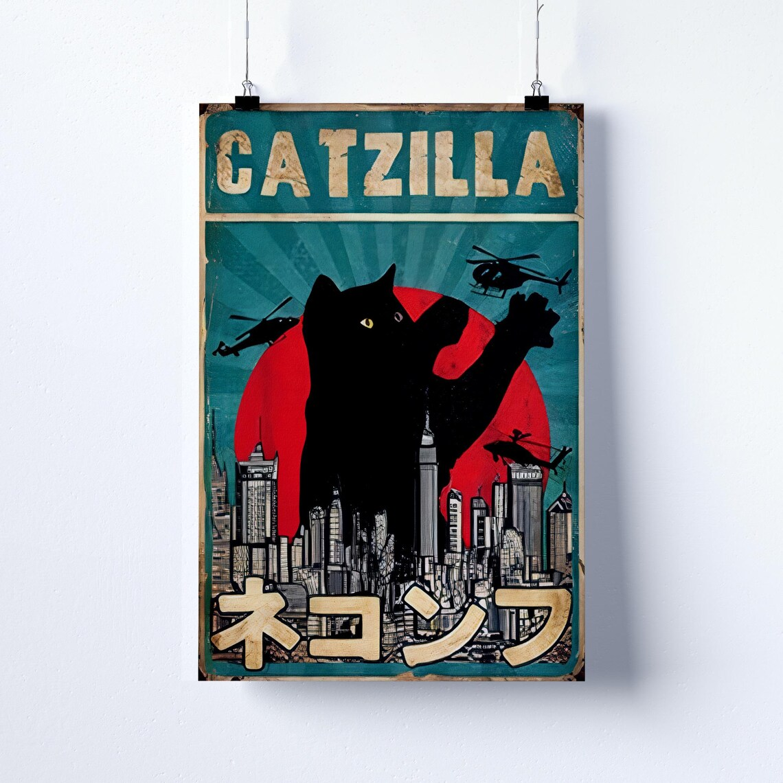 Catzilla Poster, Wall Art Canv - Photography Art ulasan dan harga