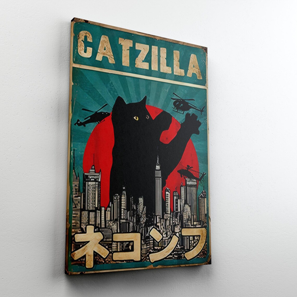 Catzilla Poster, Wall Art Canv - Photography Art ulasan dan harga