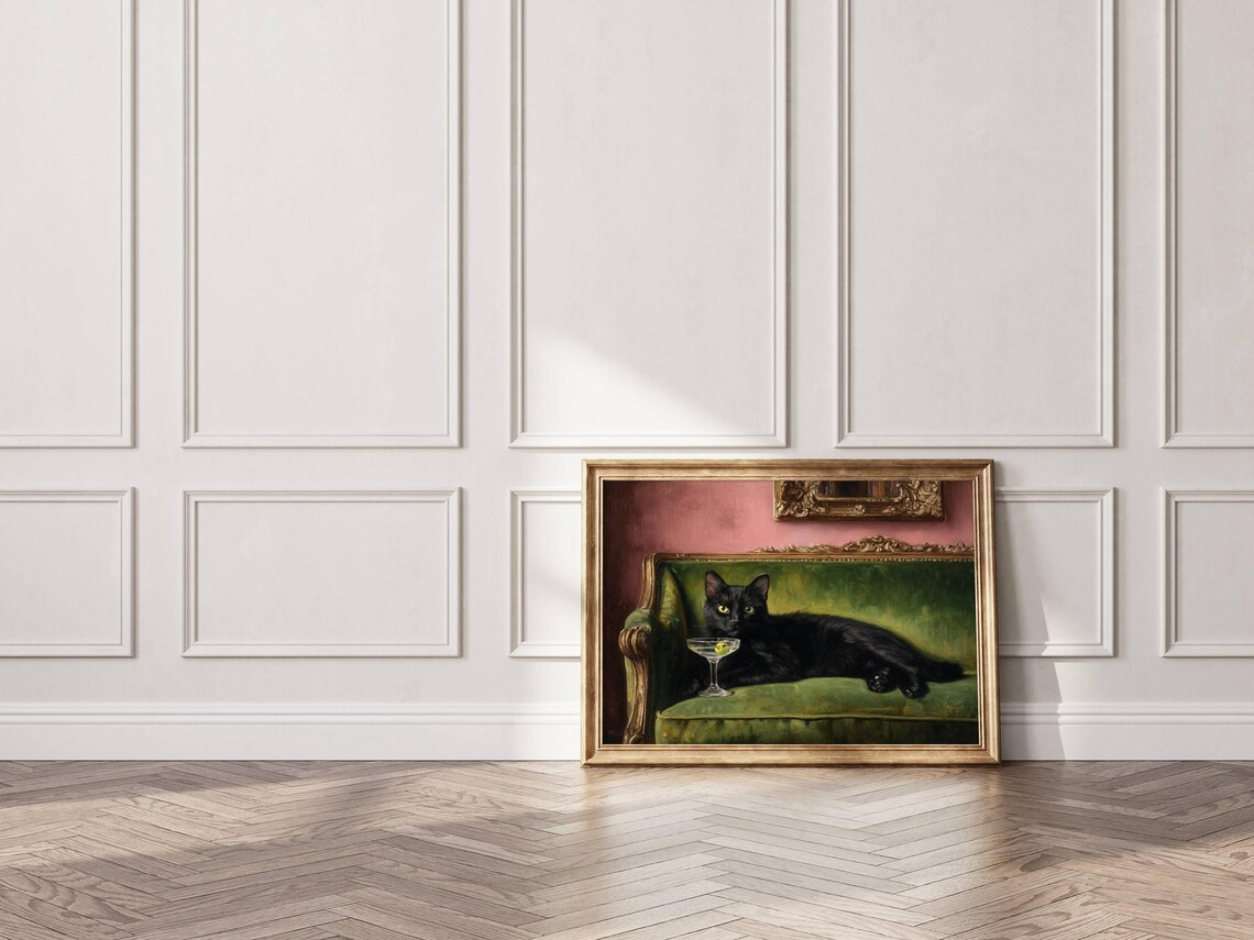 Black Cat Martini Oil Painting - Photography Art ulasan dan harga