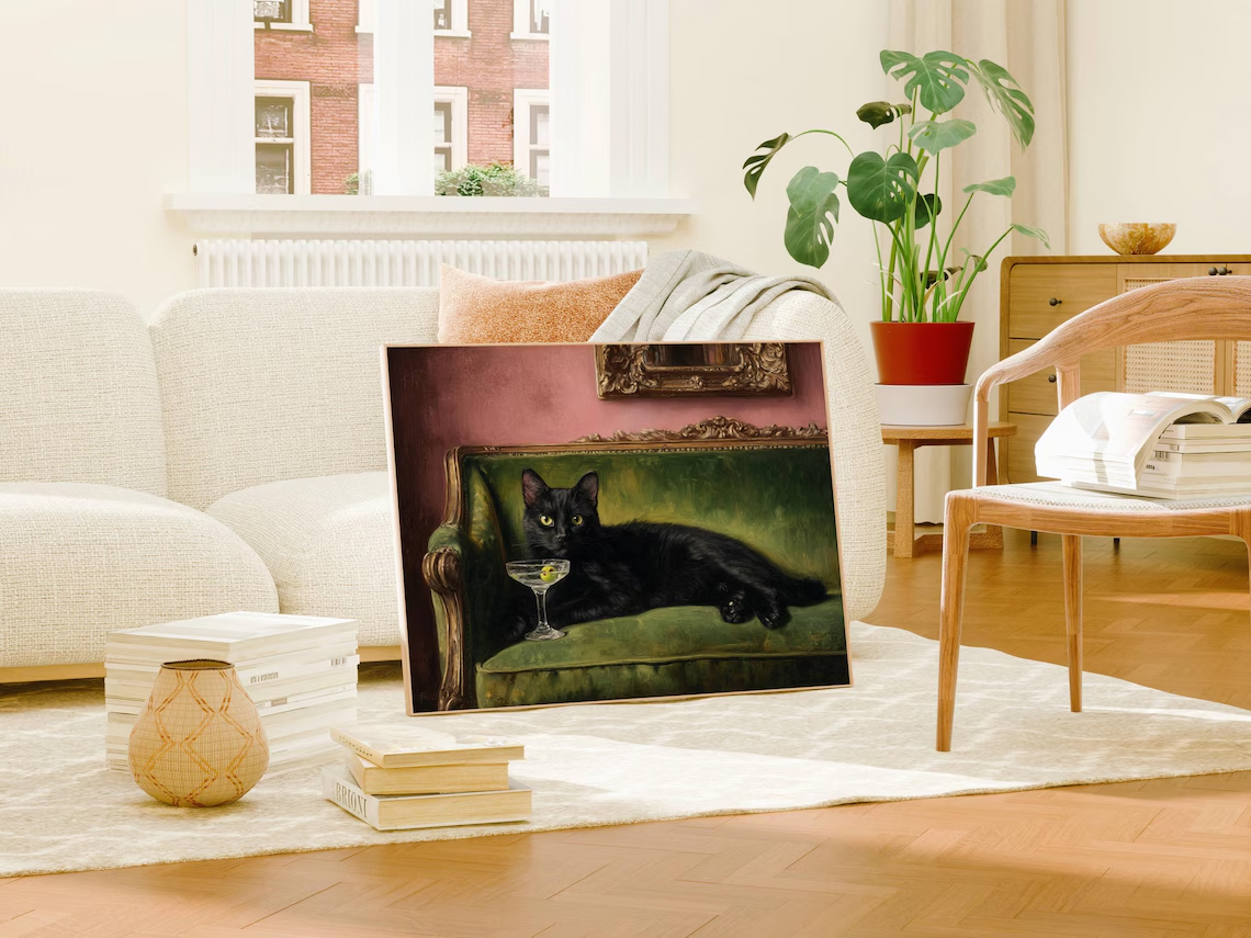 Black Cat Martini Oil Painting - Photography Art ulasan dan harga