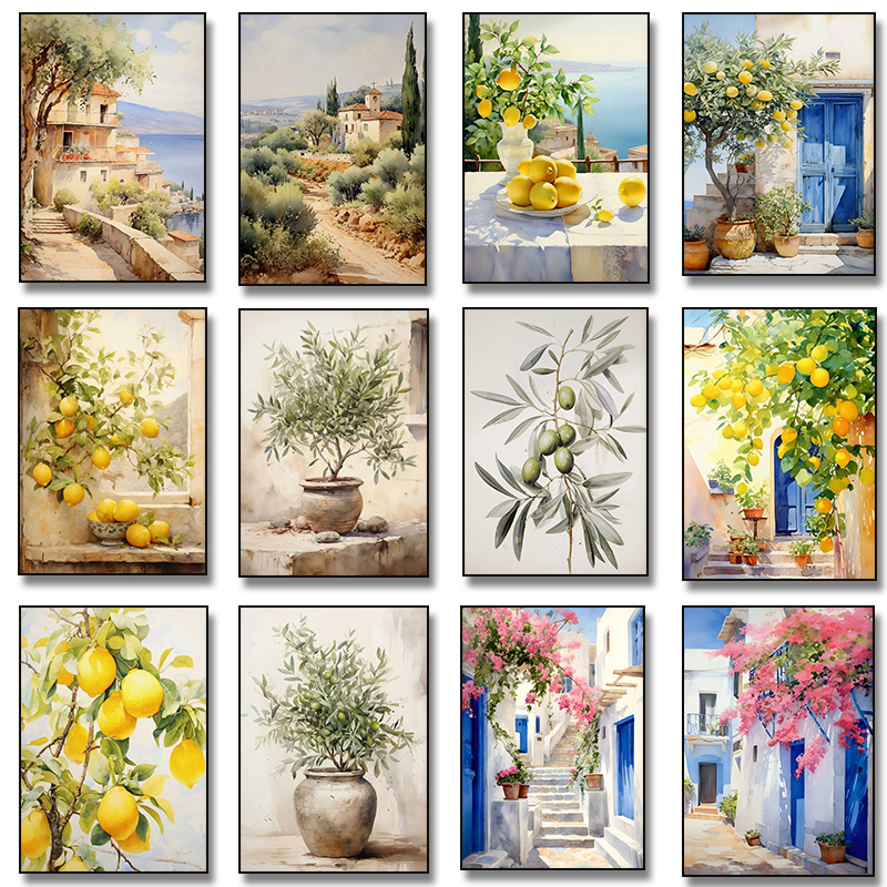 Italian Lemon Olive Tree Retro - Photography Art ulasan dan harga