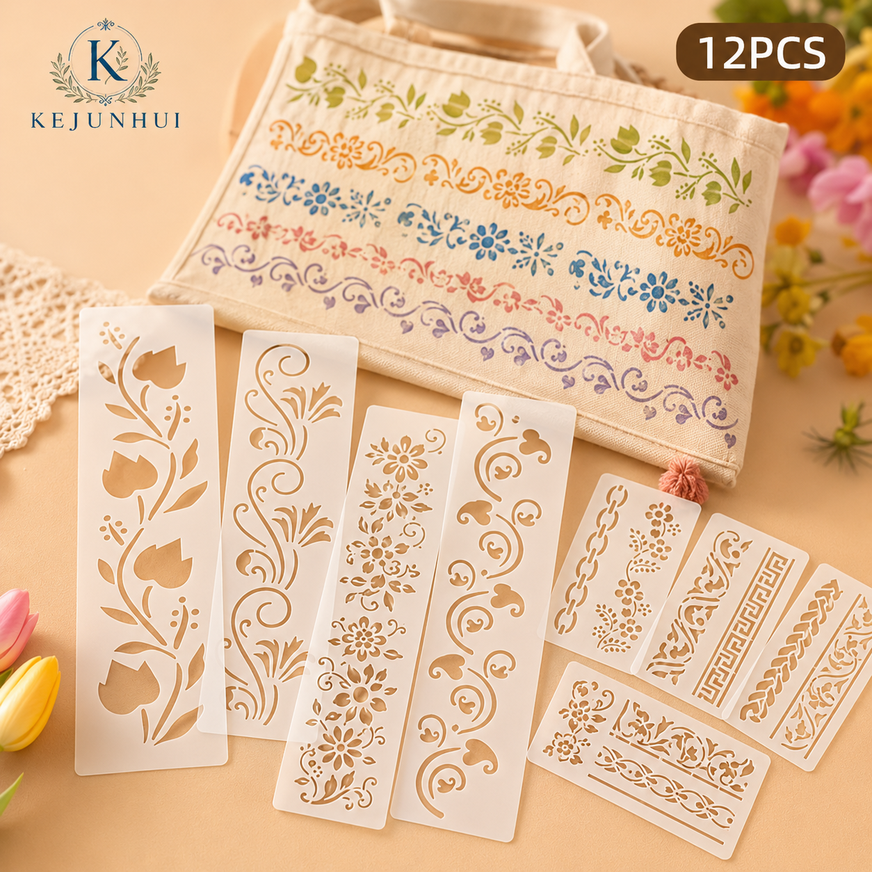 12Pcs 2.95x11.8in Floral Borde - Photography Angle ulasan dan harga